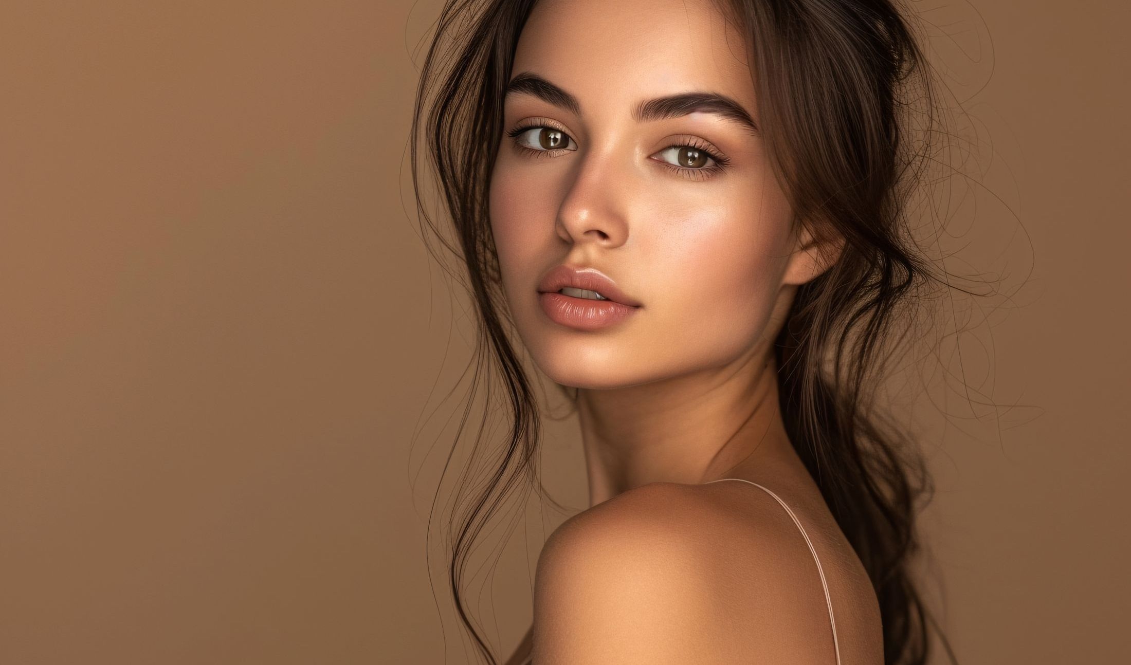Portrait of a woman with natural makeup.