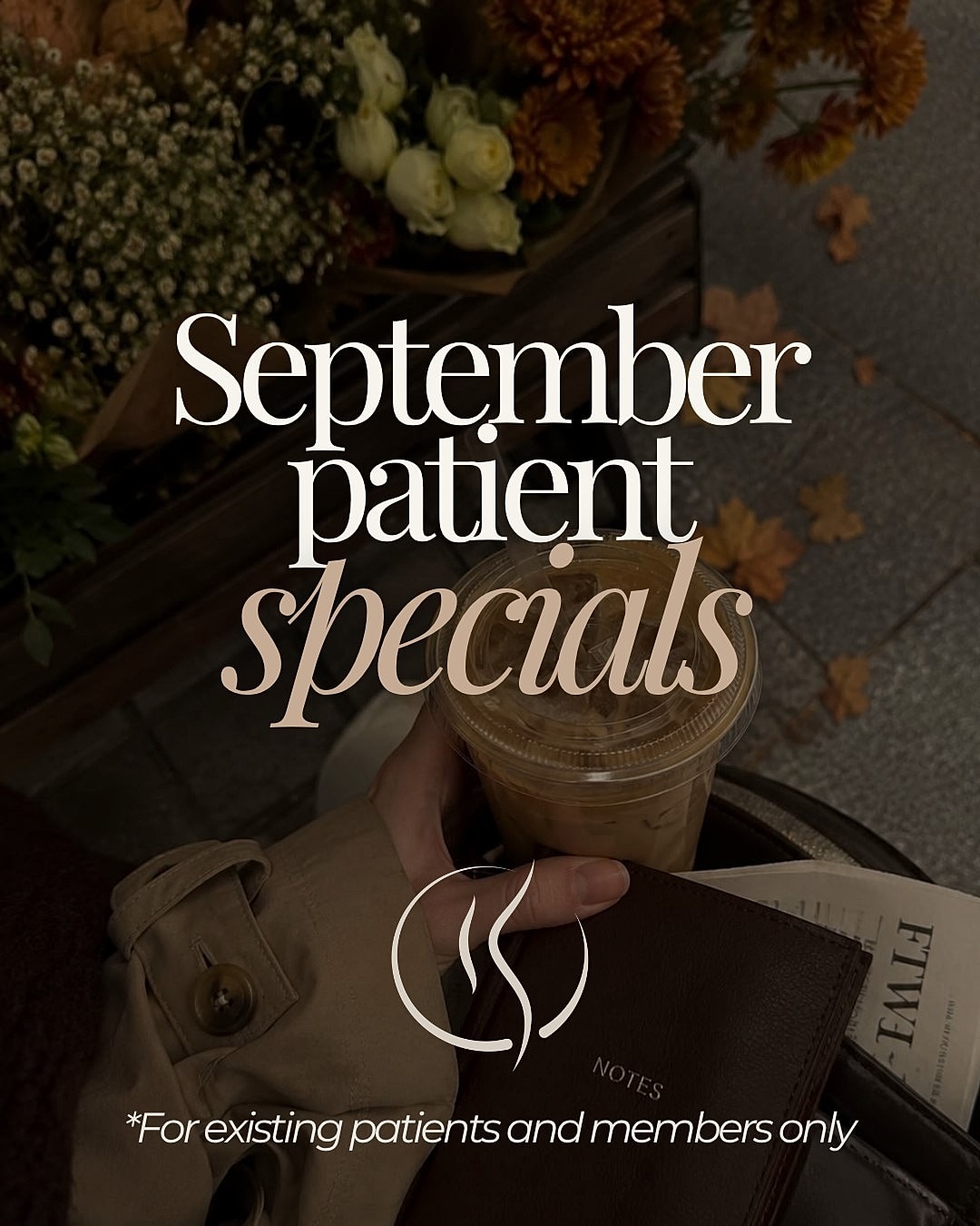 September patient specials announcement with coffee.